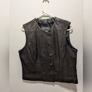 Banana Republic Black Leather Double Breasted Button Up Vest Size 12